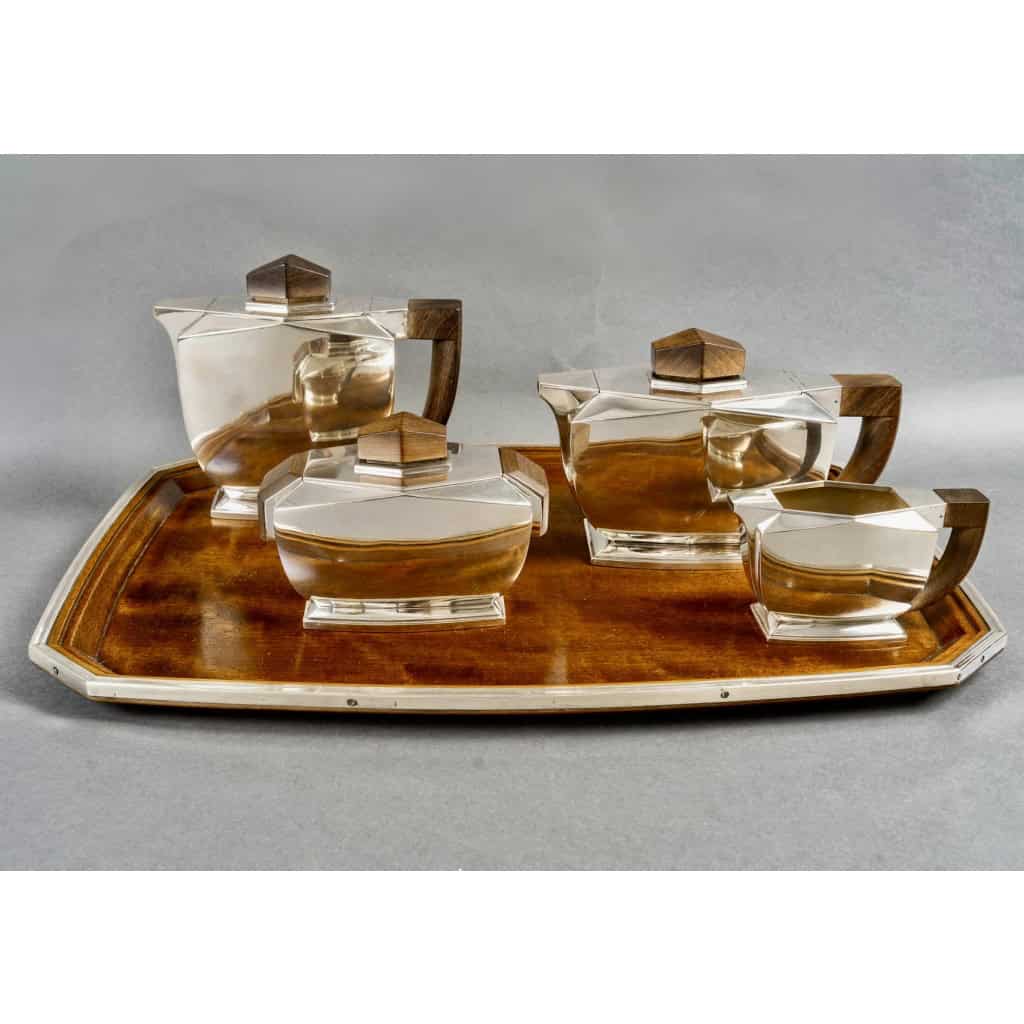 Tétard Frères – Art Deco Moderniste Service Thé Café Argent Massif et Palissandre 7