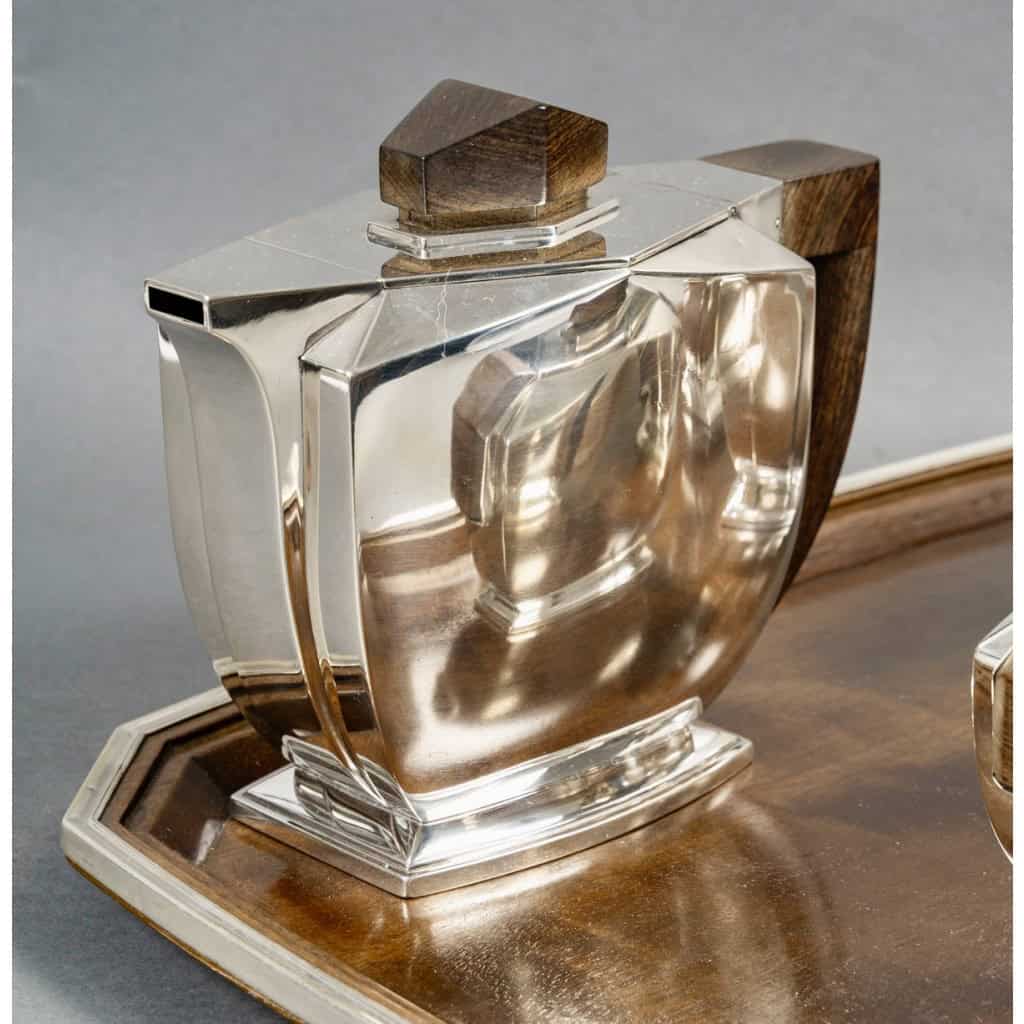 Tétard Frères – Art Deco Moderniste Service Thé Café Argent Massif et Palissandre 9