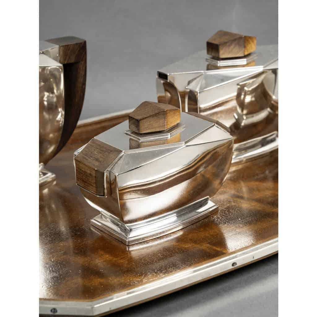 Tétard Frères – Art Deco Moderniste Service Thé Café Argent Massif et Palissandre 10