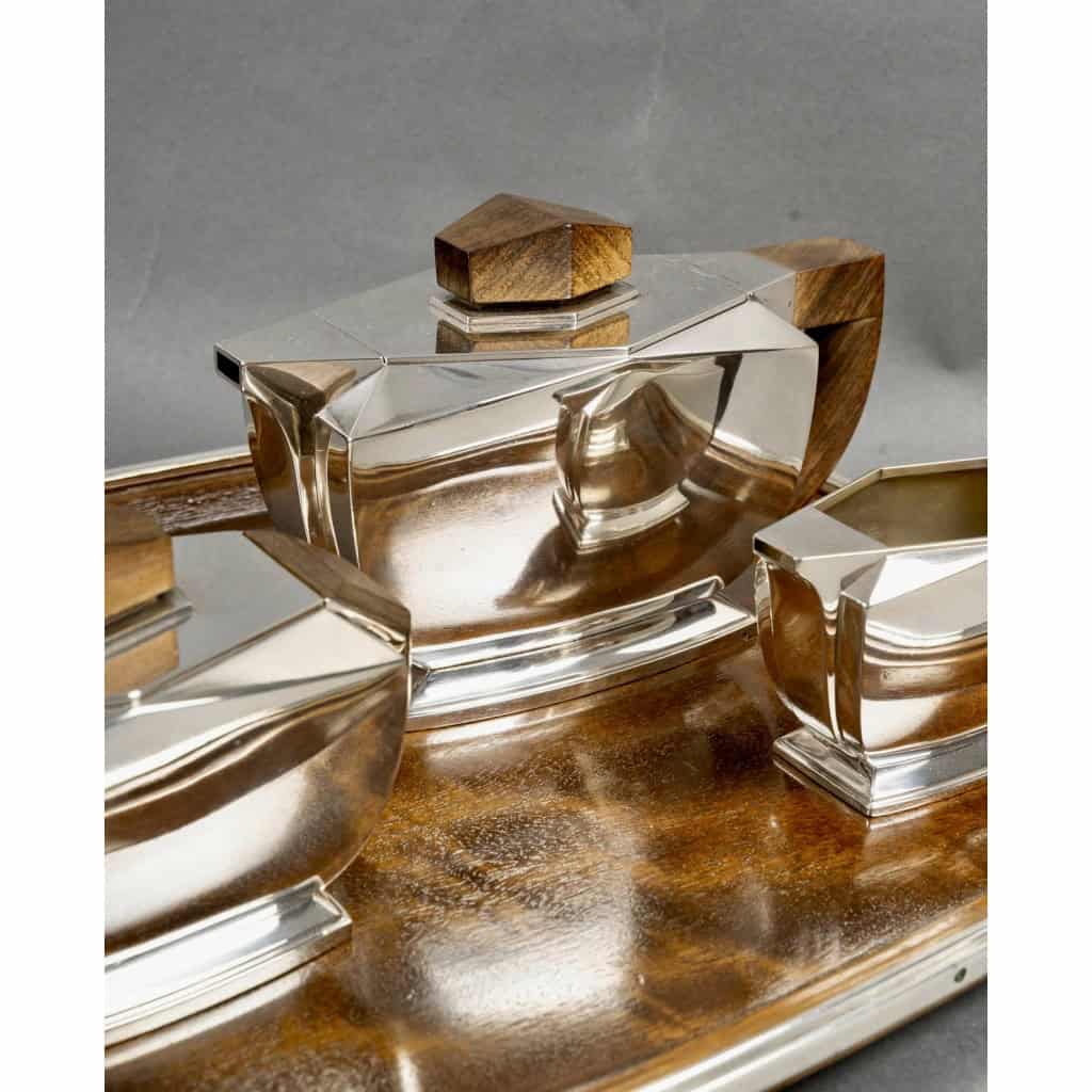 Tétard Frères – Art Deco Moderniste Service Thé Café Argent Massif et Palissandre 11