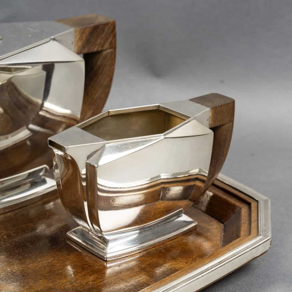 Tétard Frères – Art Deco Moderniste Service Thé Café Argent Massif et Palissandre 12