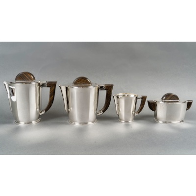 1935 Christofle Cardeilhac – Service Café Thé Art Déco Argent Massif et Palissandre