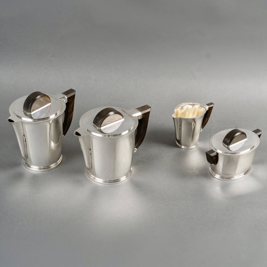 1935 Christofle Cardeilhac – Service Café Thé Art Déco Argent Massif et Palissandre 4