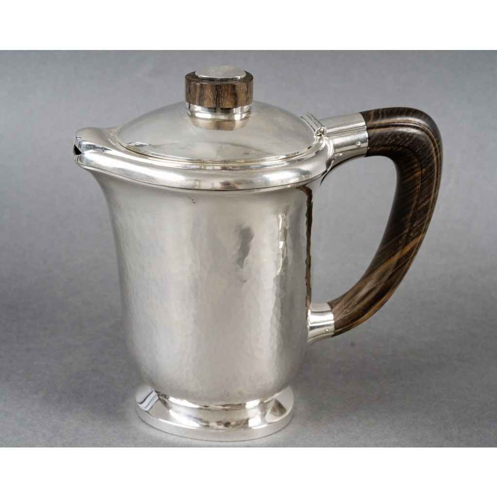 1940 Fouquet Lapar – Service Thé Café Art Déco Argent Massif Martelé & Palissandre 5