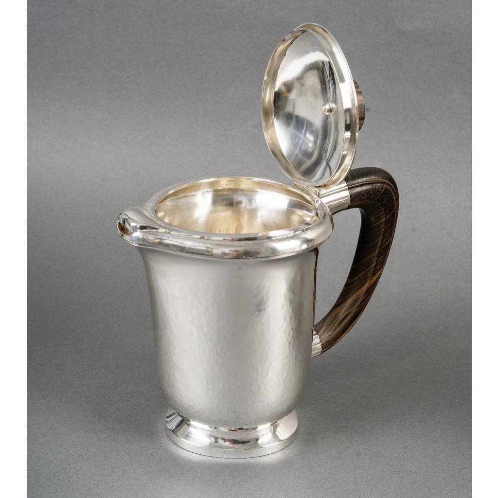 1940 Fouquet Lapar – Service Thé Café Art Déco Argent Massif Martelé & Palissandre 6