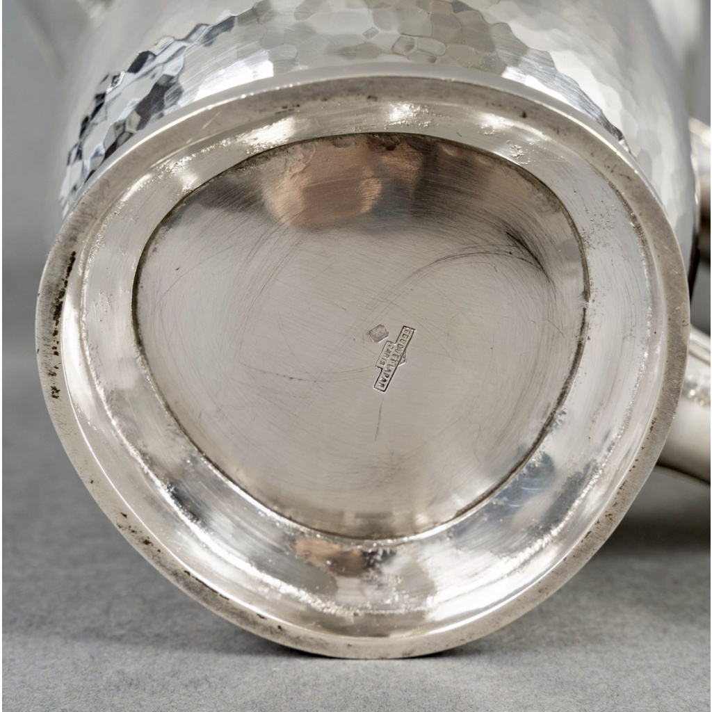 1940 Fouquet Lapar – Service Thé Café Art Déco Argent Massif Martelé & Palissandre 13