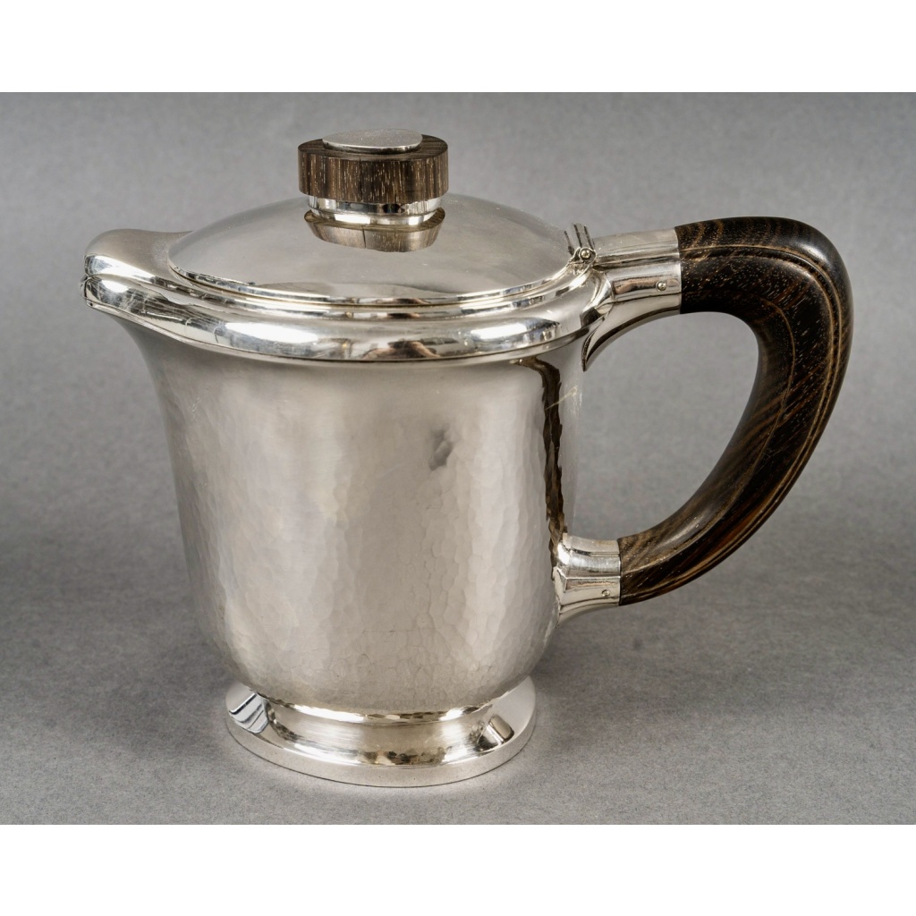 1940 Fouquet Lapar – Service Thé Café Art Déco Argent Massif Martelé & Palissandre 8