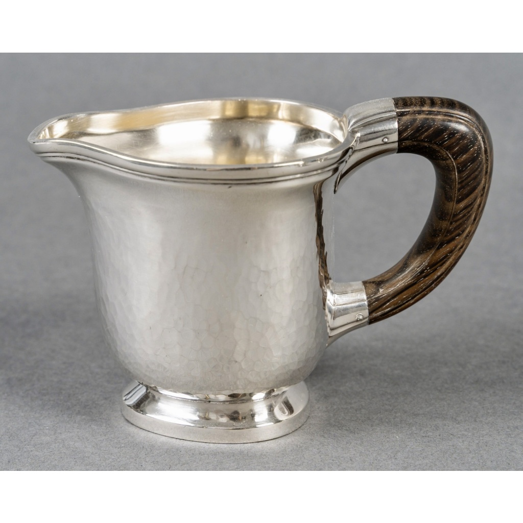 1940 Fouquet Lapar – Service Thé Café Art Déco Argent Massif Martelé & Palissandre 9