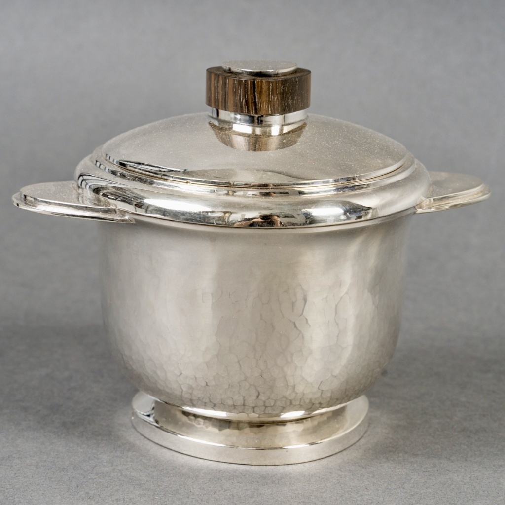 1940 Fouquet Lapar – Service Thé Café Art Déco Argent Massif Martelé & Palissandre 10
