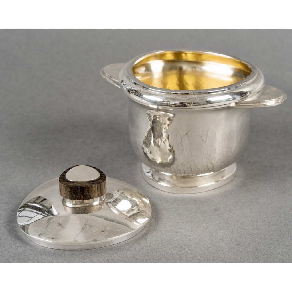 1940 Fouquet Lapar – Service Thé Café Art Déco Argent Massif Martelé & Palissandre 11