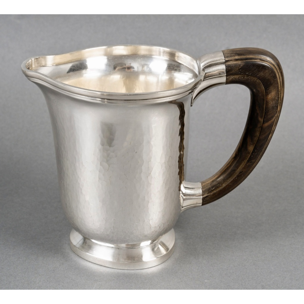 1940 Fouquet Lapar – Service Thé Café Art Déco Argent Massif Martelé & Palissandre 12