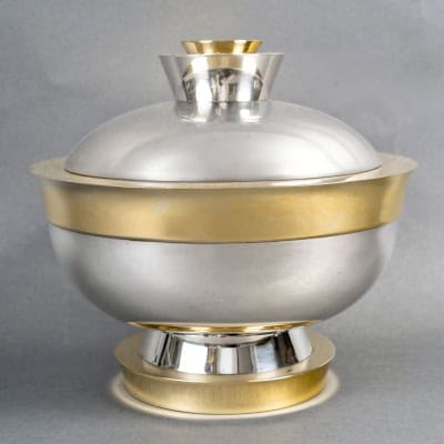 1937 Jean Puiforcat – Centre de Table Soupière Art Déco Moderniste Argent Massif et Vermeil