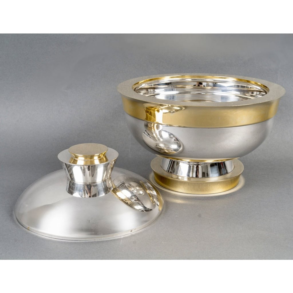 1937 Jean Puiforcat – Centre de Table Soupière Art Déco Moderniste Argent Massif et Vermeil 5
