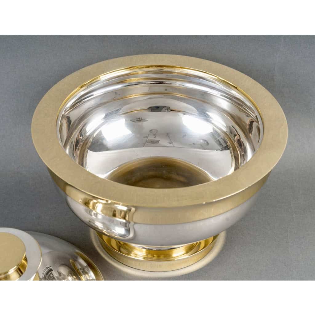 1937 Jean Puiforcat – Centre de Table Soupière Art Déco Moderniste Argent Massif et Vermeil 6
