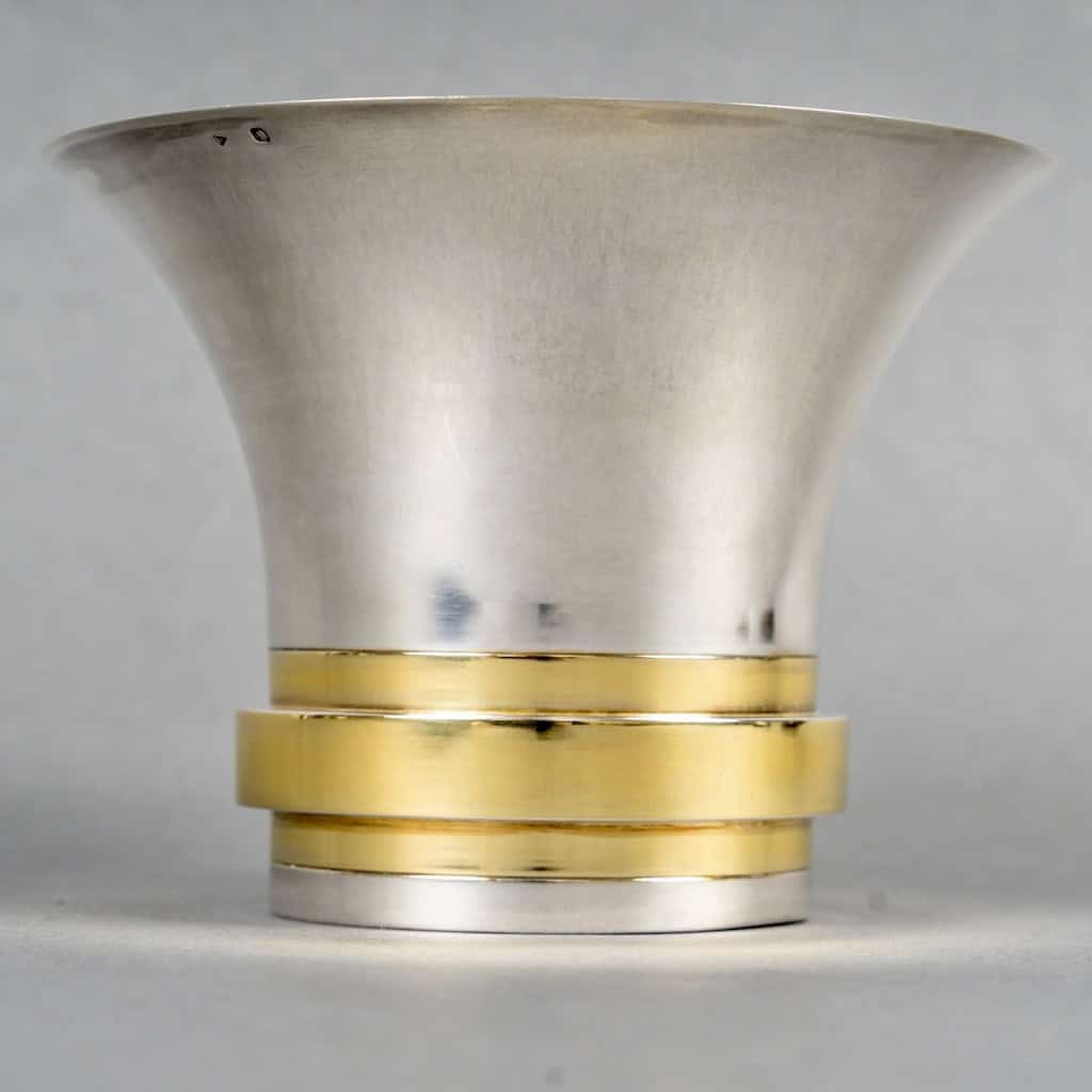 1937 Jean Puiforcat – Vase Coupe Art Déco Moderniste Argent Massif et Vermeil 4
