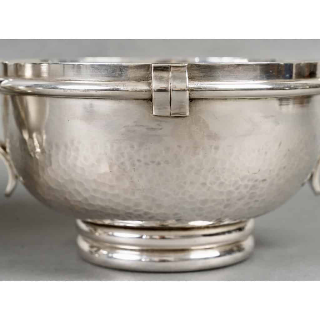 Jean Desprès – Paire de Coupes Art Déco Moderniste Métal Argenté Martelé 8