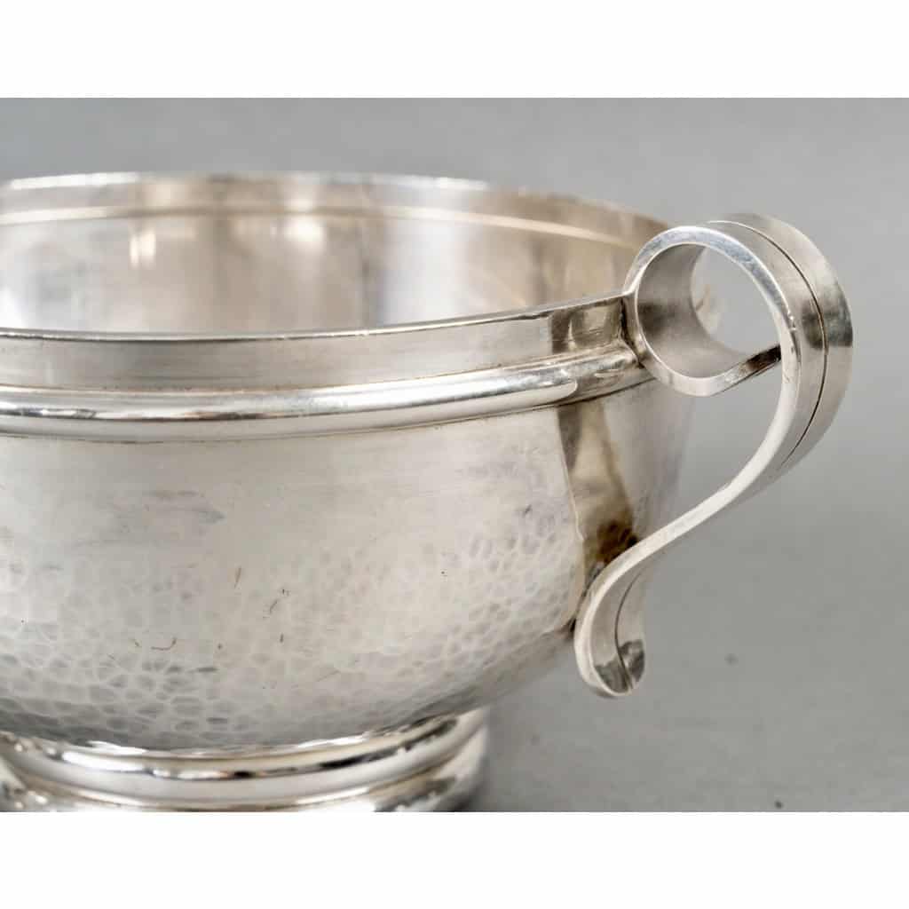 Jean Desprès – Paire de Coupes Art Déco Moderniste Métal Argenté Martelé 9