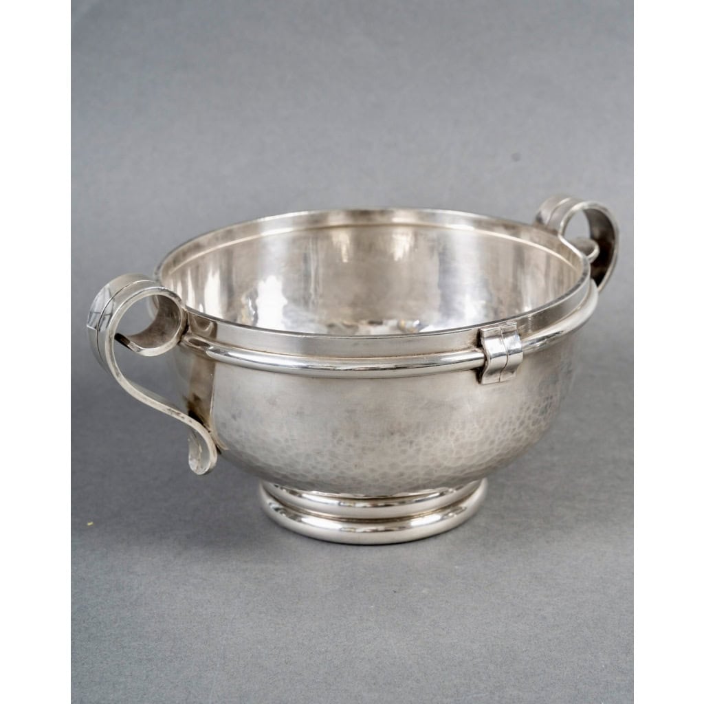 Jean Desprès – Paire de Coupes Art Déco Moderniste Métal Argenté Martelé 6