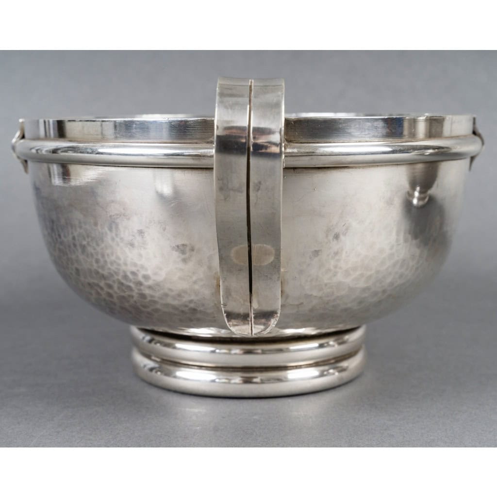 Jean Desprès – Paire de Coupes Art Déco Moderniste Métal Argenté Martelé 7