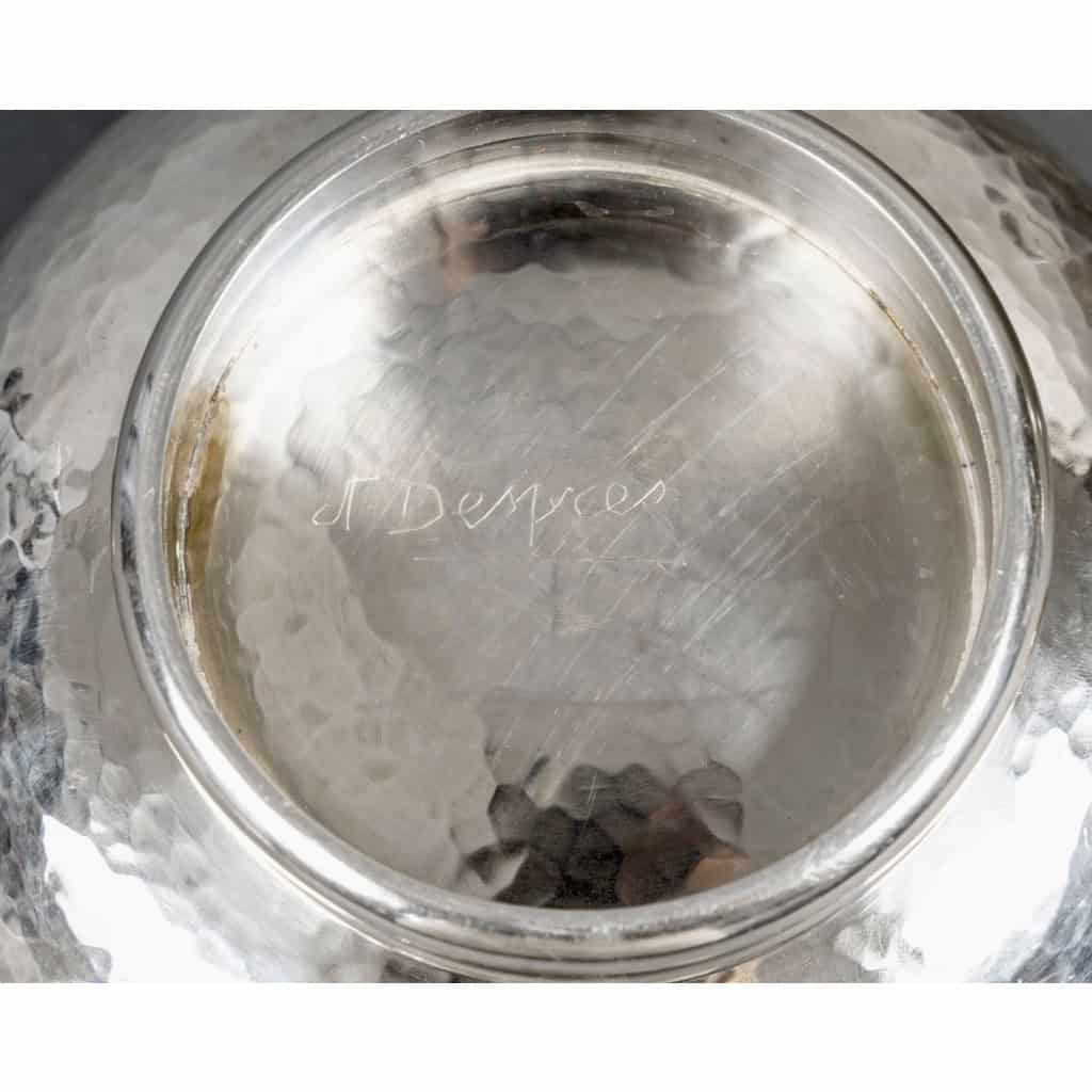 Jean Desprès – Paire de Coupes Art Déco Moderniste Métal Argenté Martelé 11
