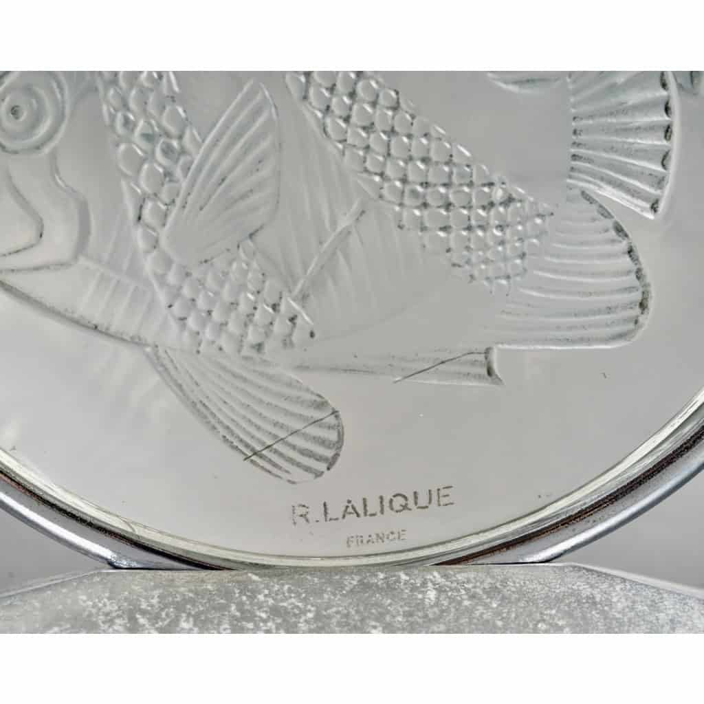 1931 René Lalique – Lampe Art Deco Poissons Verre Blanc Patiné Bleu 8