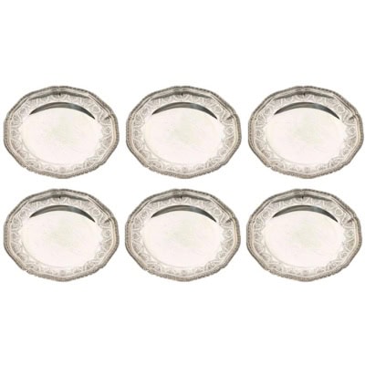 Puiforcat « Elysée » ,suite de 6 assiettes Argent Massif.