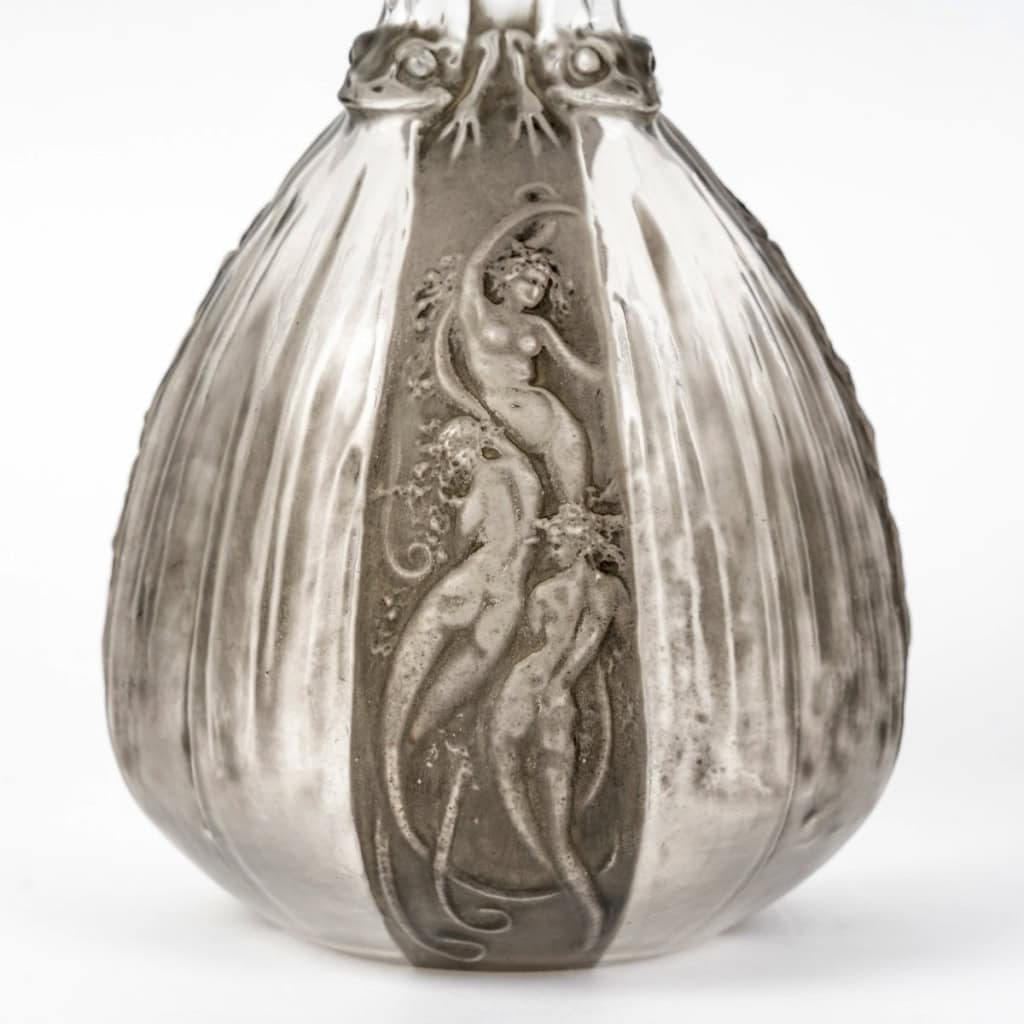 1911 René Lalique – Carafe Sirènes et Grenouilles Verre Blanc Patiné Gris 7