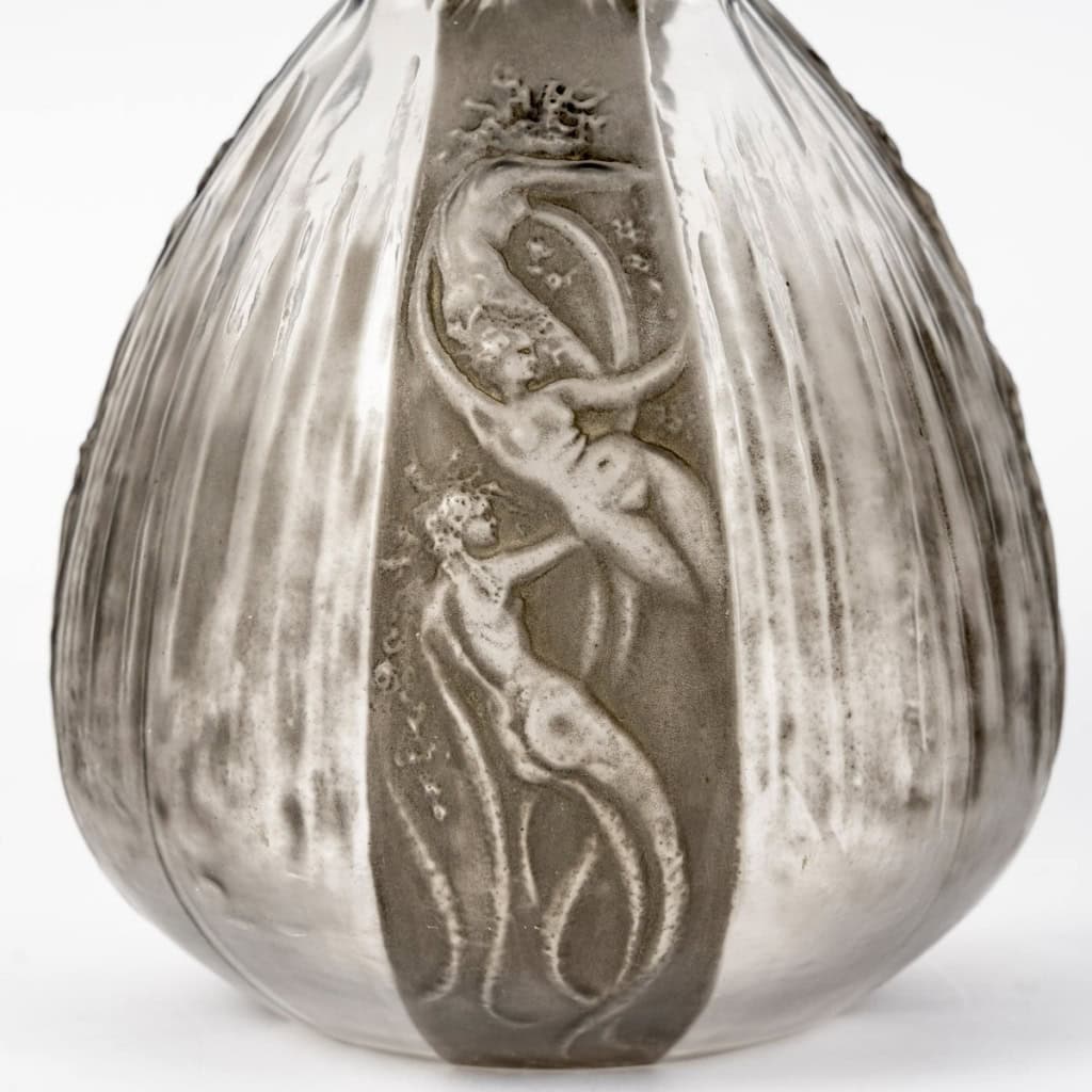 1911 René Lalique – Carafe Sirènes et Grenouilles Verre Blanc Patiné Gris 8