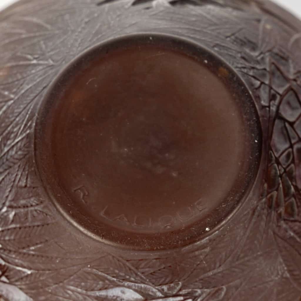 1923 René Lalique – Vase Estérel Verre Rouge Ambre Patiné Blanc 7