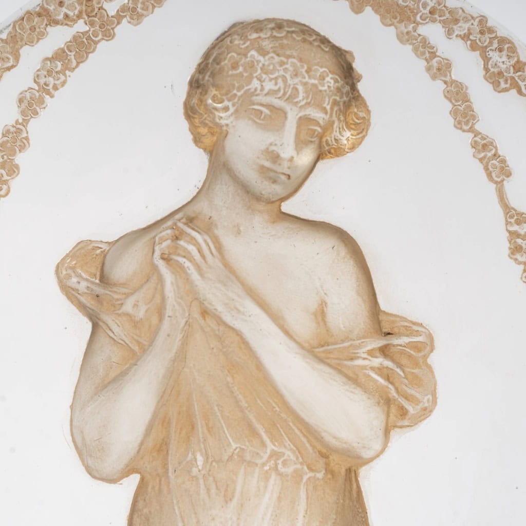 1919 René Lalique – Statuette Grande Ovale Tête Penchée Verre Blanc Patiné Sépia 7