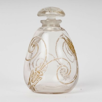 1912 René Lalique – Flacon Capricornes Verre Blanc Patiné Sépia