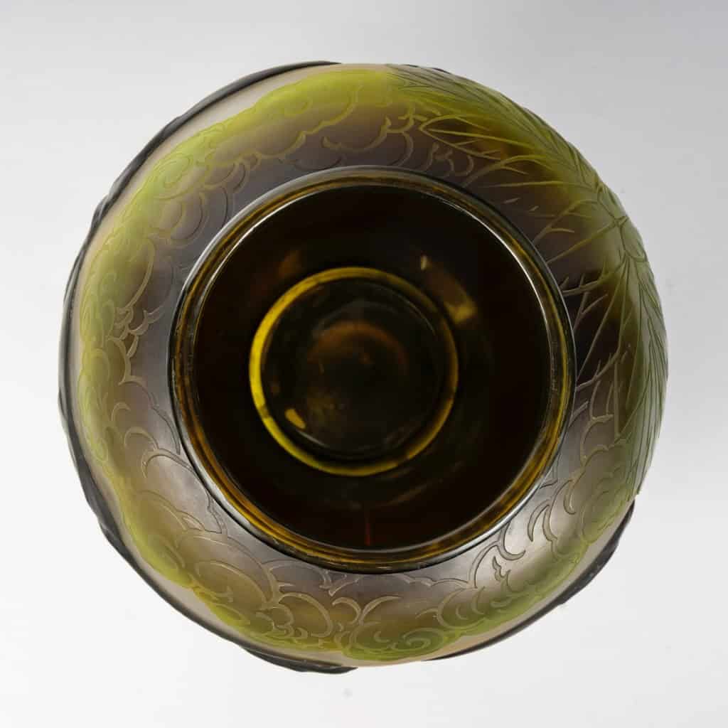 1925 Emile Gallé – Vase Eléphants Verre Multicouche Brun, Jaune et Vert 8