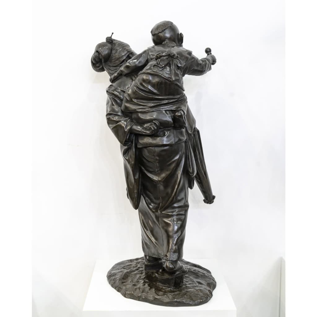 Groupe En Bronze , Femme Et Enfant , Japon – Période Meiji 10