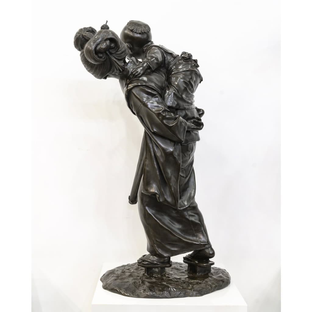 Groupe En Bronze , Femme Et Enfant , Japon – Période Meiji 11