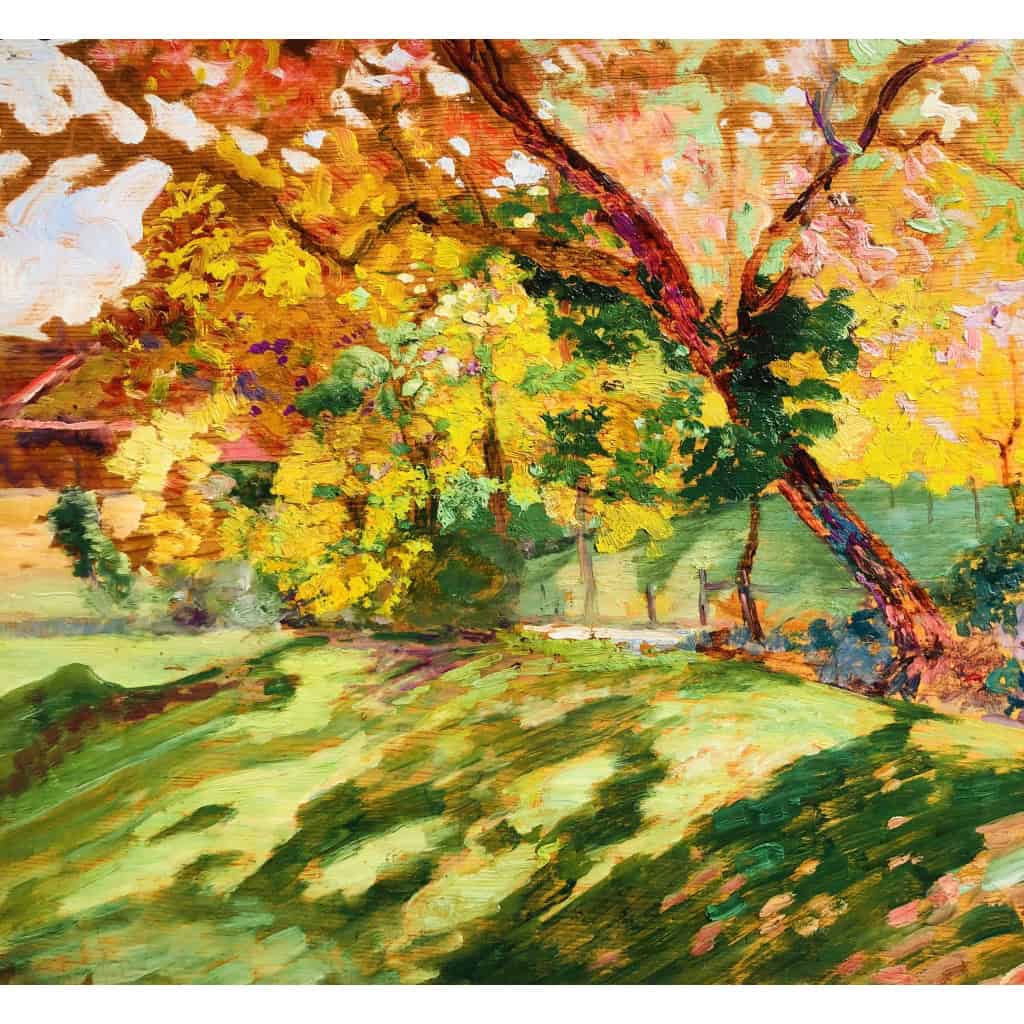 CHARRETON Victor Ecole Française 20è Siècle Paysage ensoleillé Huile sur panneau Signée 13