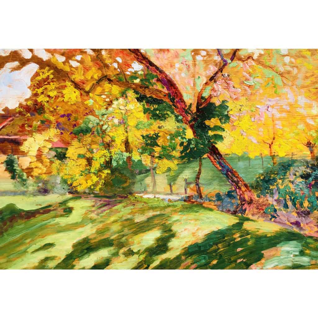 CHARRETON Victor Ecole Française 20è Siècle Paysage ensoleillé Huile sur panneau Signée 12
