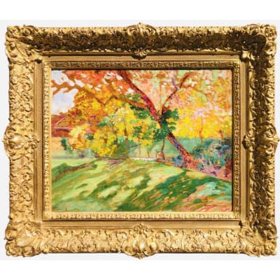 CHARRETON Victor Ecole Française 20è Siècle Paysage ensoleillé Huile sur panneau Signée 3