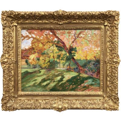 CHARRETON Victor Ecole Française 20è Siècle Paysage ensoleillé Huile sur panneau Signée 3