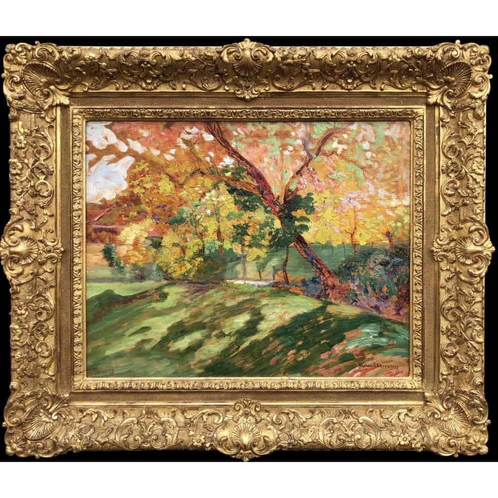 CHARRETON Victor Ecole Française 20è Siècle Paysage ensoleillé Huile sur panneau Signée 12