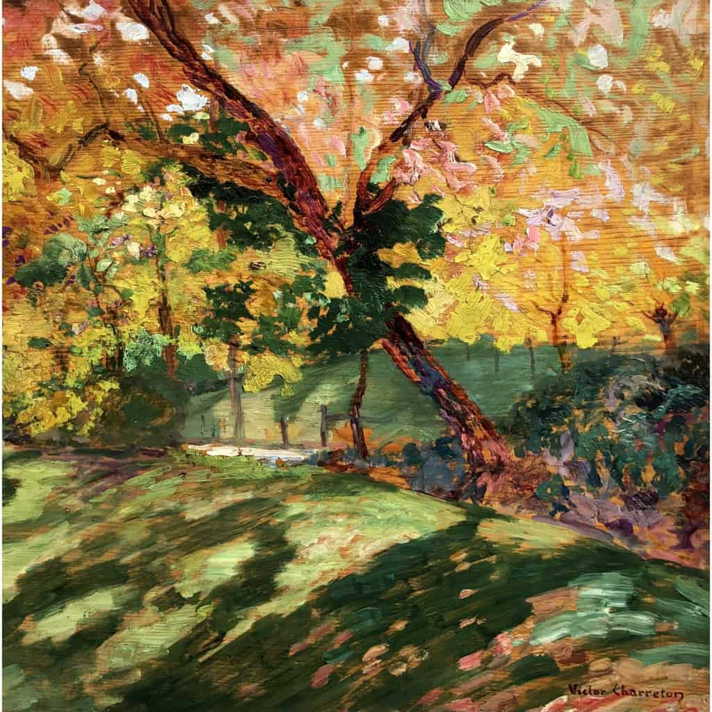 CHARRETON Victor Ecole Française 20è Siècle Paysage ensoleillé Huile sur panneau Signée 8