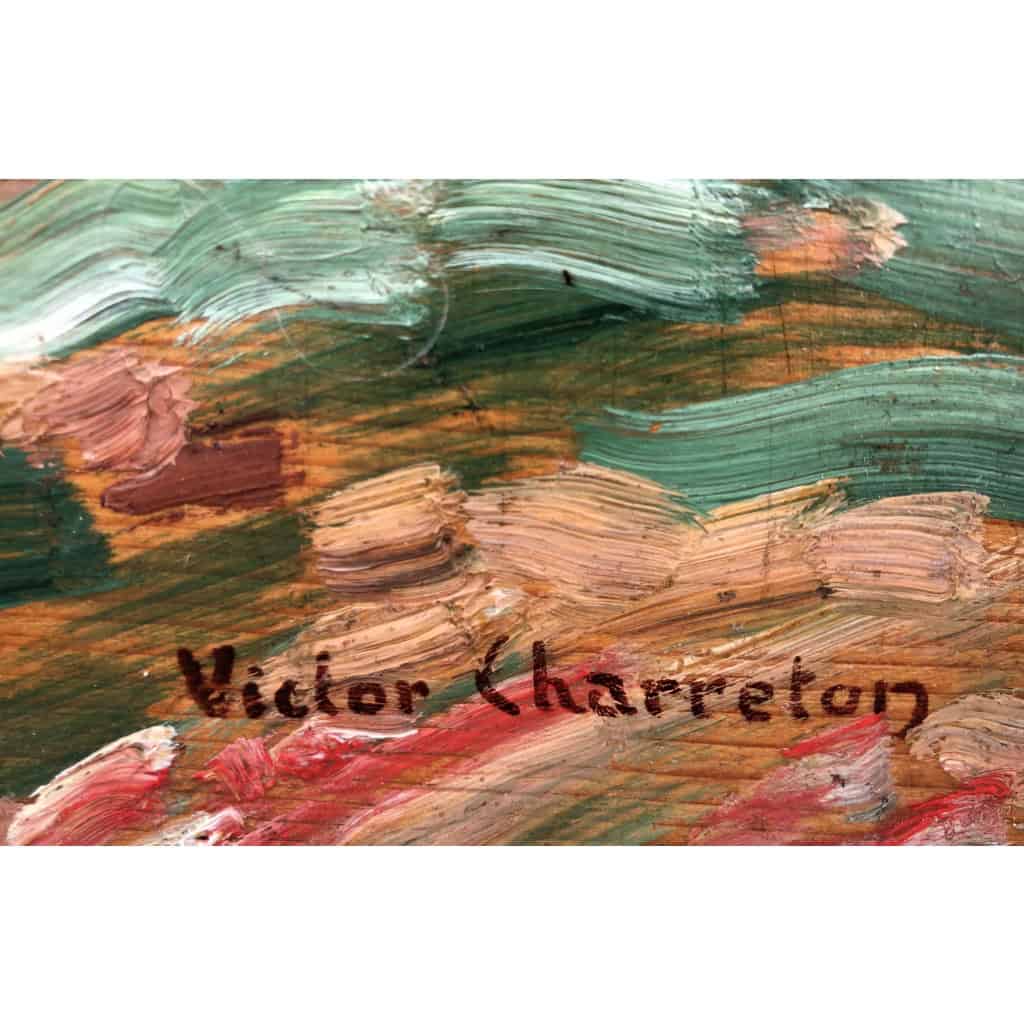 CHARRETON Victor Ecole Française 20è Siècle Paysage ensoleillé Huile sur panneau Signée 6