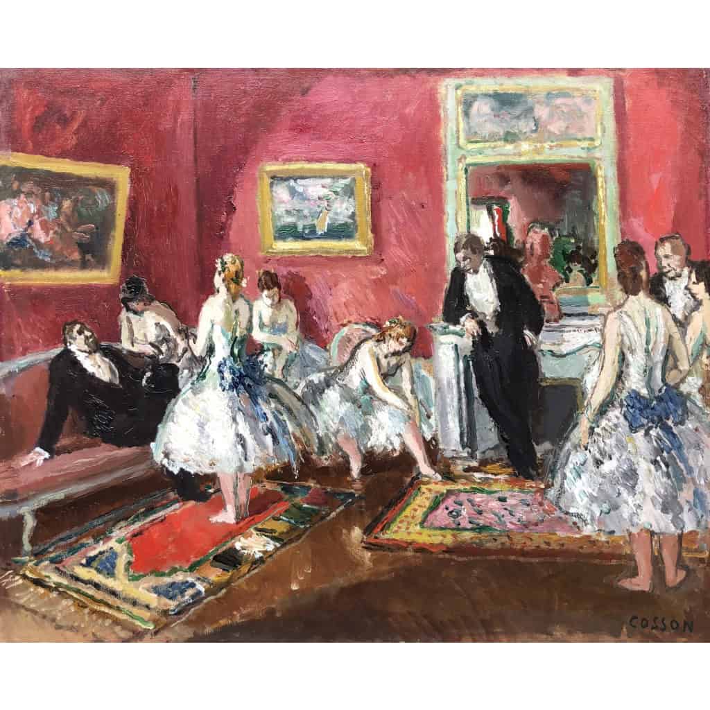 COSSON Marcel Peinture 20è Siècle l’Opéra de Paris Le salon des abonnés Huile Sur Toile Signée Certificat d’authenticité 12