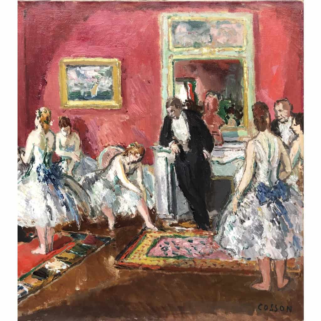 COSSON Marcel Peinture 20è Siècle l’Opéra de Paris Le salon des abonnés Huile Sur Toile Signée Certificat d’authenticité 14