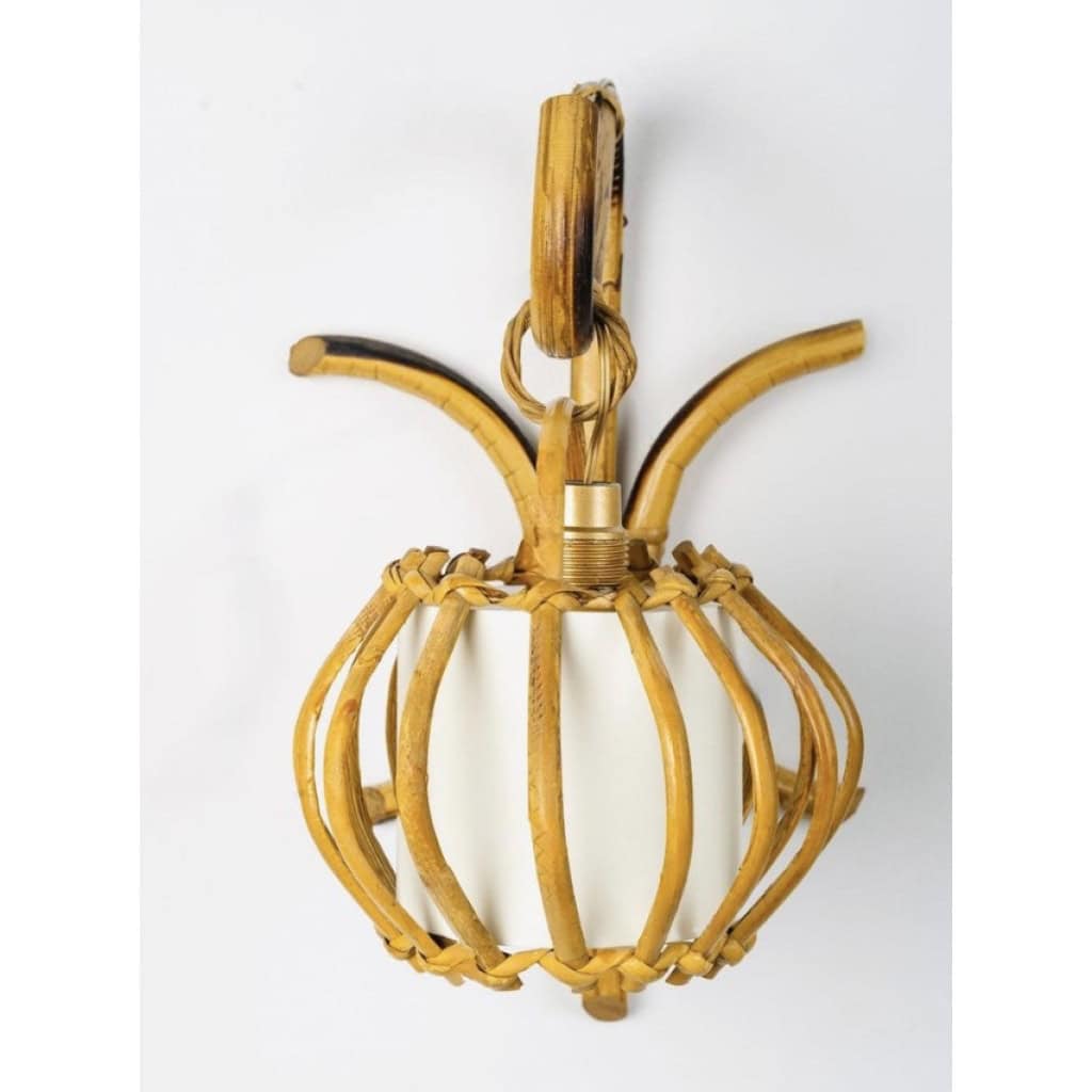 Paire d’appliques « Lantern » en rotin des années 1960 Louis Sognot 8