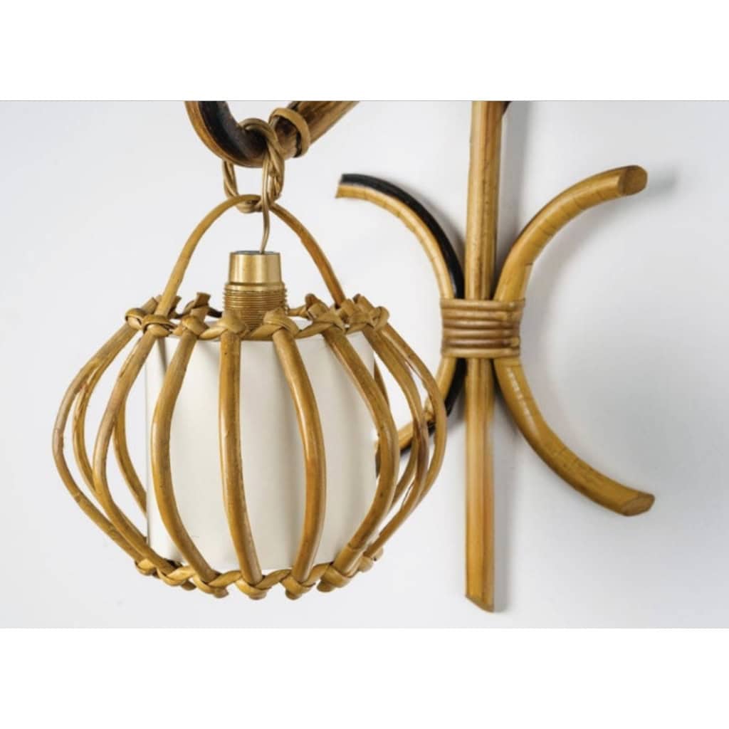 Paire d’appliques « Lantern » en rotin des années 1960 Louis Sognot 7