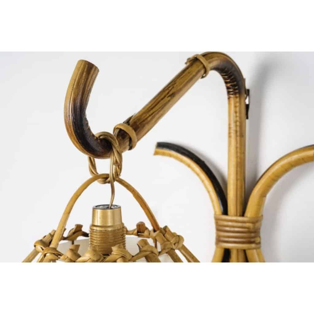 Paire d’appliques « Lantern » en rotin des années 1960 Louis Sognot 5