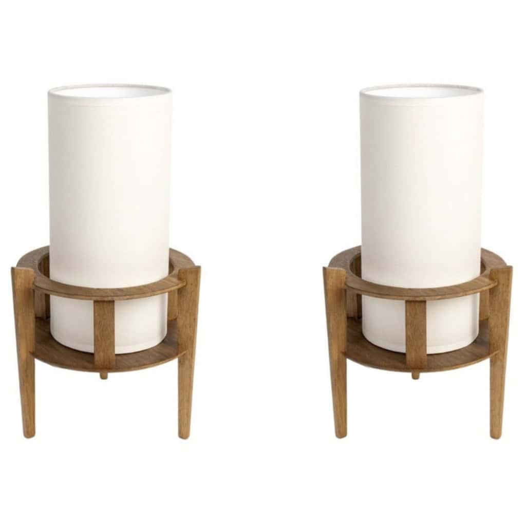 1960 Paire de lampes naturalistes en bois par Maison Roche 3