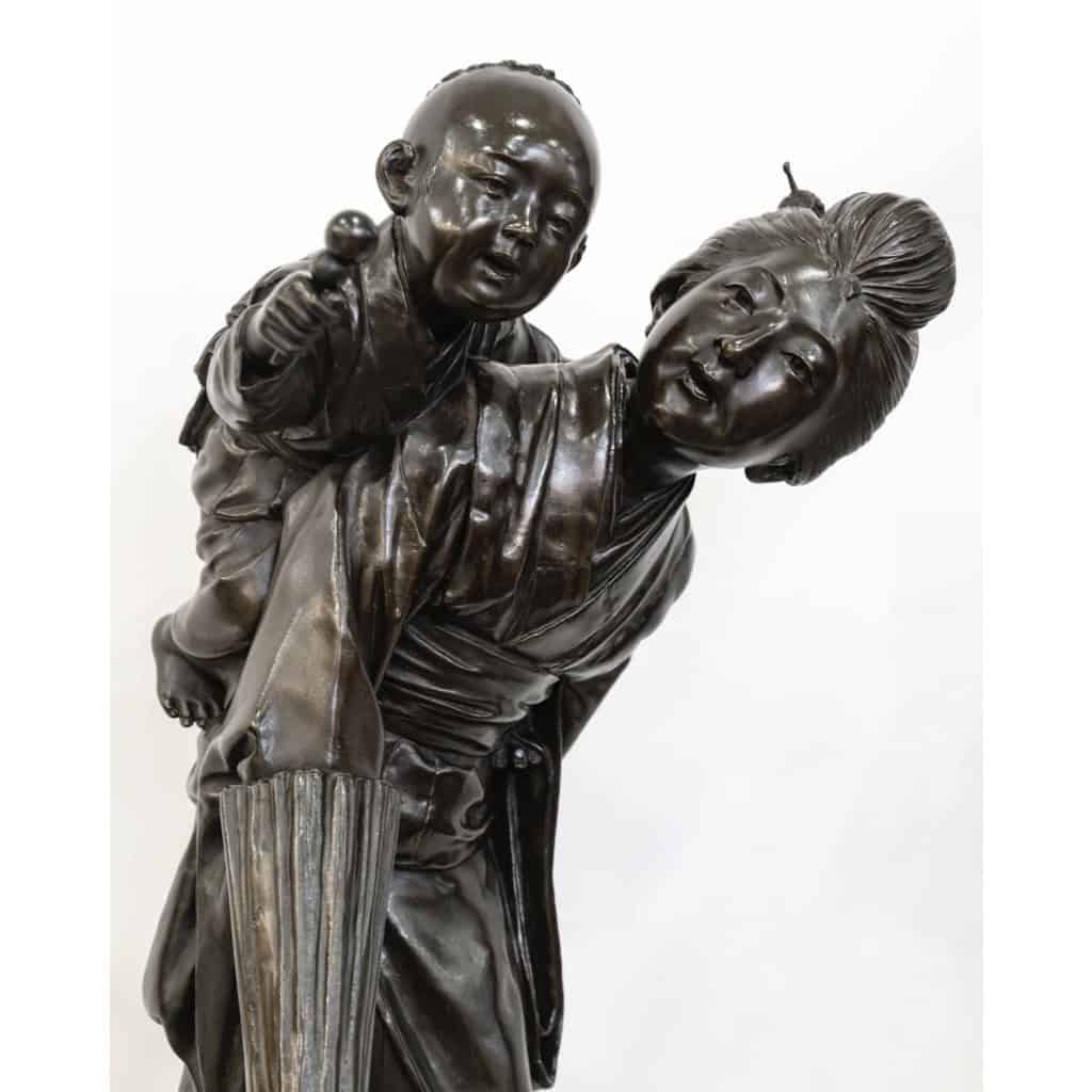 Groupe En Bronze , Femme Et Enfant , Japon – Période Meiji 5