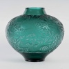 1924 René Lalique – Vase Aras Verre Vert Canard Patiné Blanc 11