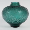 1924 René Lalique – Vase Aras Verre Vert Canard Patiné Blanc 12